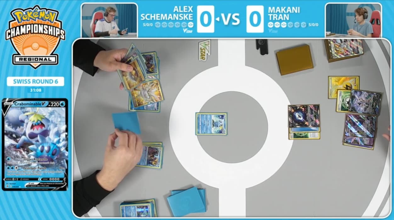 The final moments of the match between Makani Tran and Alex Schemanske via TCG Day 1 | 2023 Pokémon Charlotte Regional Championships, PokemonTCG Twitch