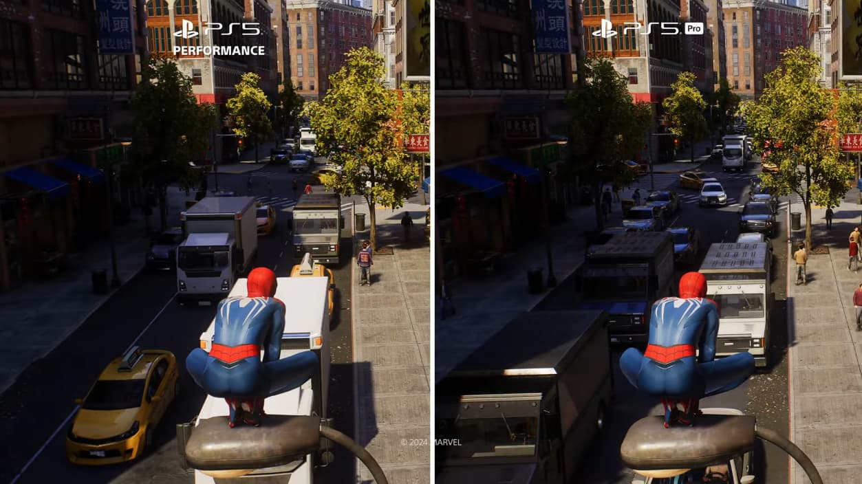 Marvel's Spider-Man 2 running on PS5 in Performance Mode and on PS5 Pro in PS5 Pro Technical Presentation hosted by Mark Cerny on YouTube
