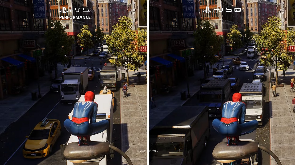 Marvel's Spider-Man 2 running on PS5 in Performance Mode and on PS5 Pro in PS5 Pro Technical Presentation hosted by Mark Cerny on YouTube