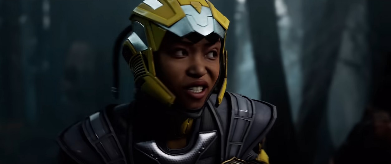 Cyrax (Enuka Okuma) reveals her face as she ponders where her sparring partner is in Mortal Kombat 1 (2023), Warner Bros. Games