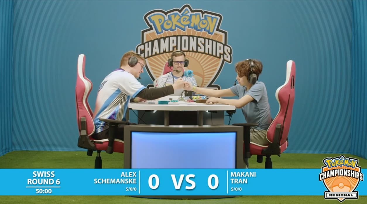 Makani Tran and Alex Schemanske fist bump at 2023 Pokémon Charlotte Regional Championships TCG Day