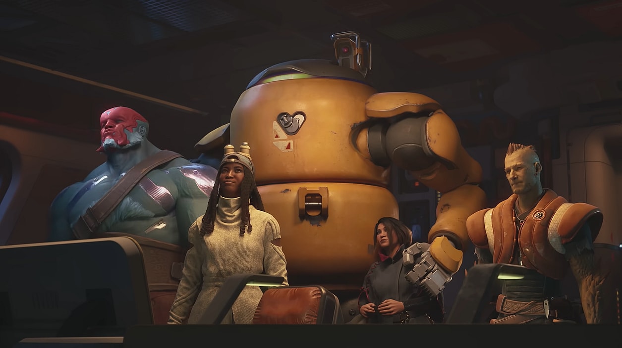 Star Child (Derek Mears), Vale (Chivonne Michelle), 1-OFF (Armen Taylor), Haymar (Lana McKissack), and Lennox (Derek Phillips) set off on their next job in Concord (2025), Firewalk Studios