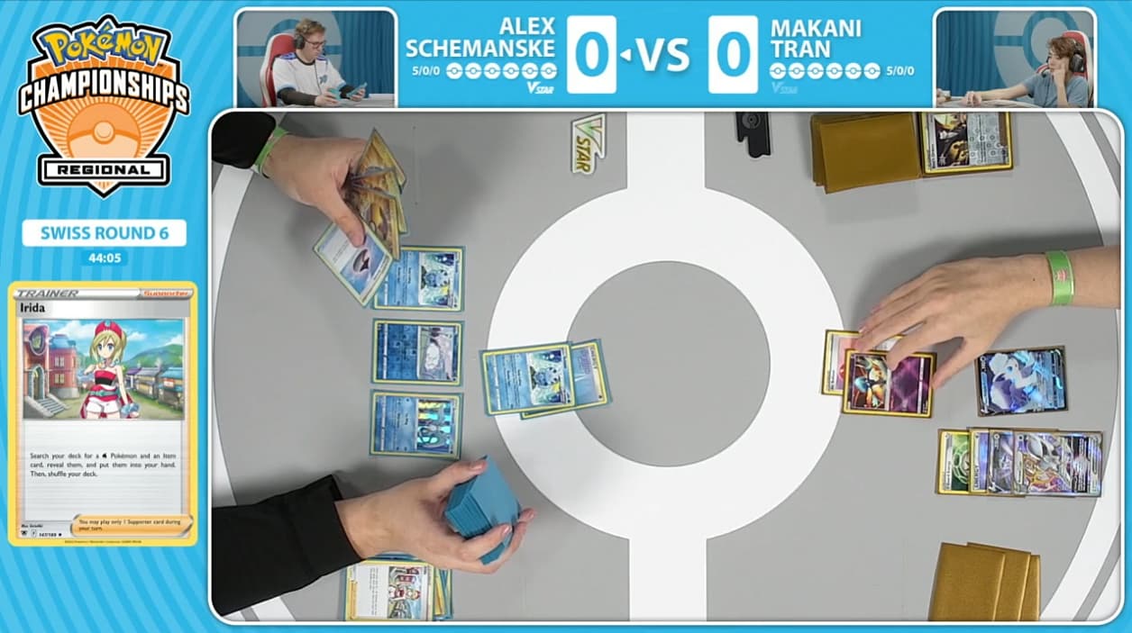 Makani Tran and Alex Schemanske play their match at 2023 Pokémon Charlotte Regional Championships