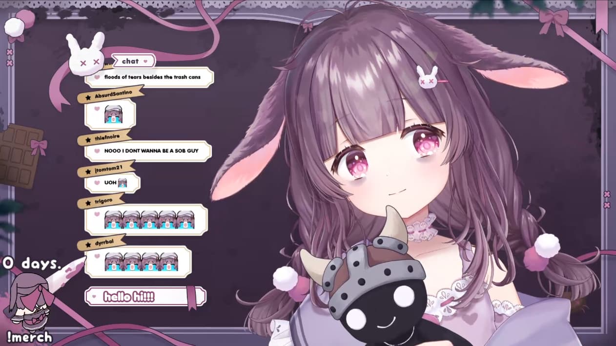 Bunny FallenShadow cuddles her shadowy plushie on Twitch