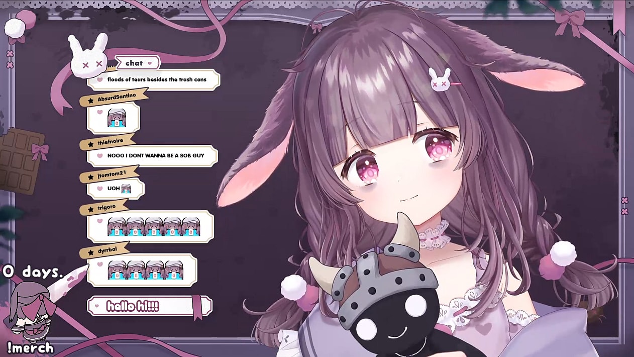 Bunny FallenShadow cuddles her shadowy plushie on Twitch