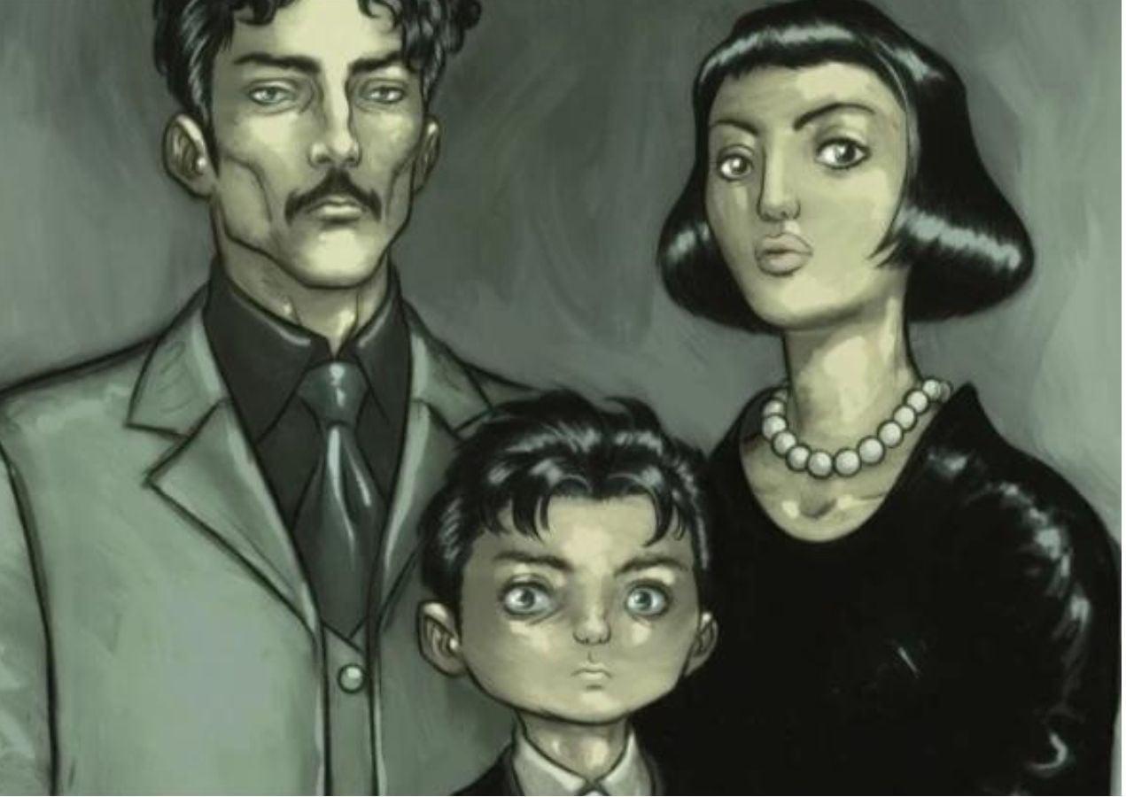 Portrait of The Waynes in Batman Gargoyle of Gotham Book One (2023), DC. Words by Rafael Grampa. Art by Rafael Grampa. Colors by Matheus Lopes. 