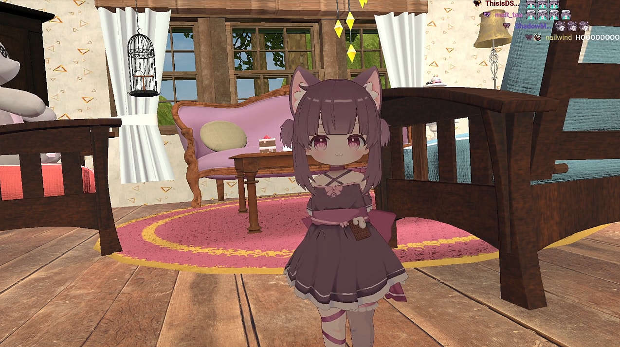 FallenShadow feeling a little embarrassed in her 3D chibi catgirl model on Twitch
