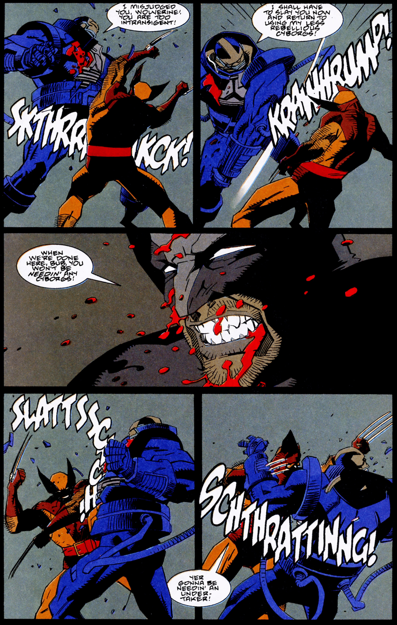 Wolverine and Apolcaypse tear each other apart in Wolverine: The Jungle Adventure Vol. 1 #1 (1993), Marvel Comics. Words by Walter Simonson, art by Mike Mignola, Bob Wiacek, Mark Chiarello, and Ken Bruzenak.