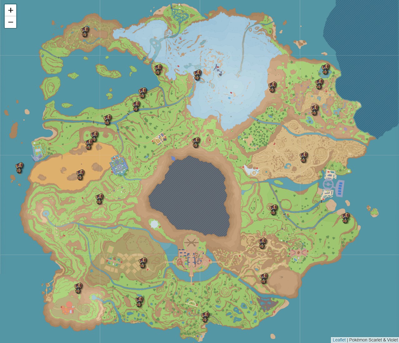 The locations of the Gimmighoul Chests in Pokémon Scarlet & Violet via Serebii