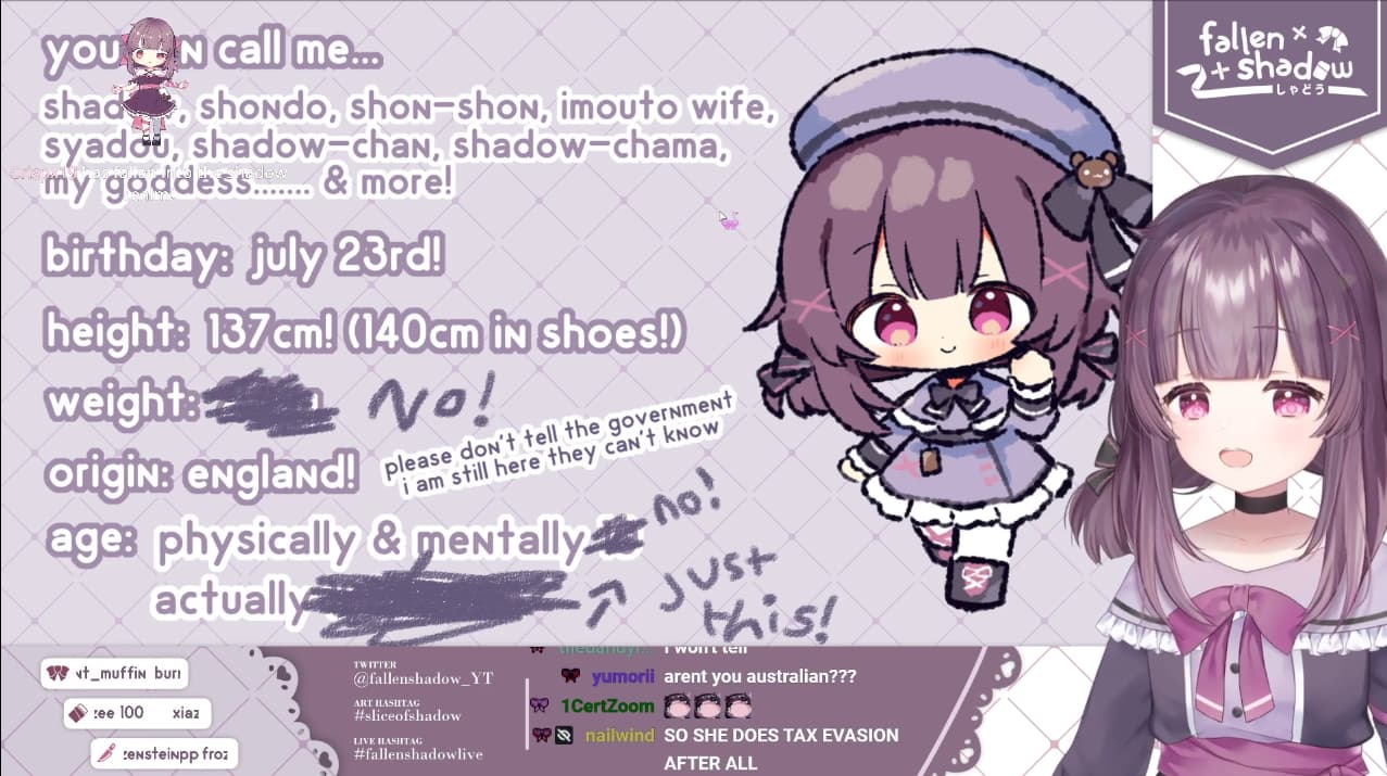 FallenShadow teaches her audience about herself on Twitch