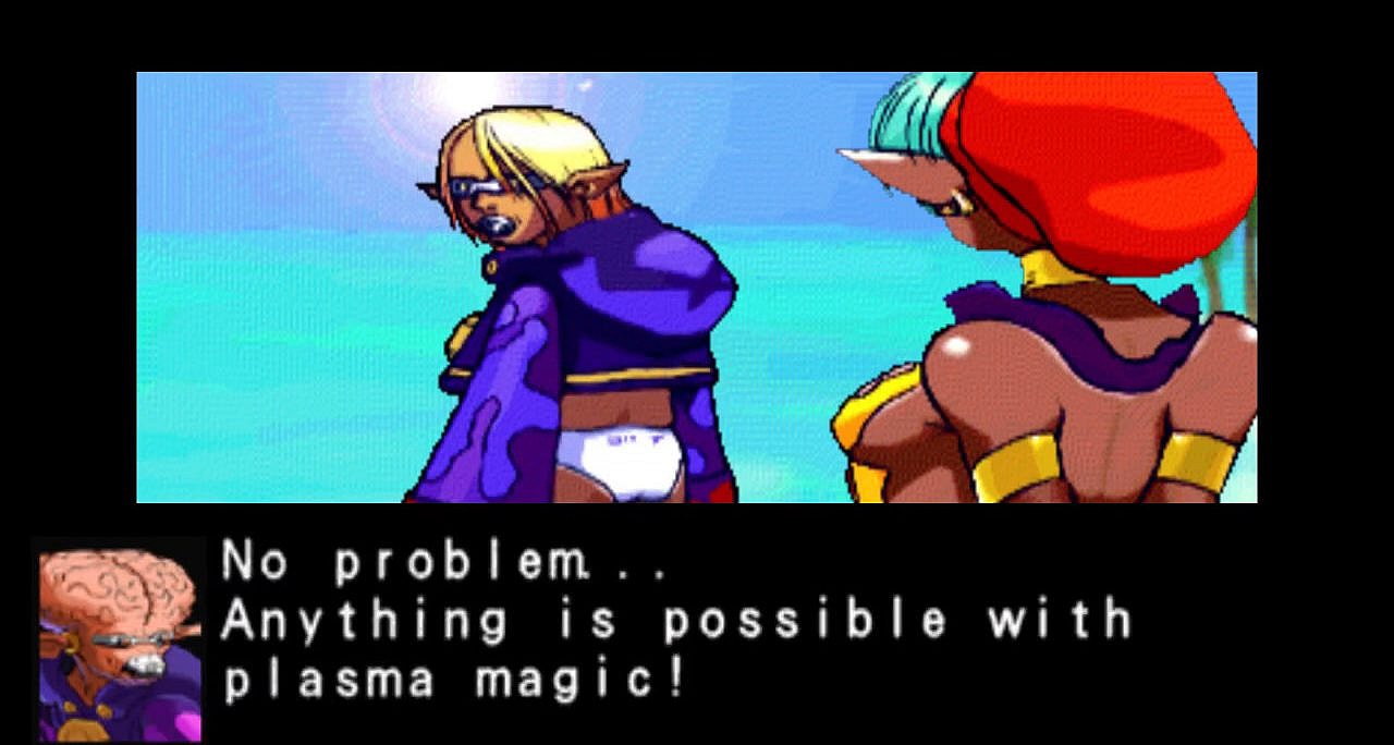 Gore reveals his new appearance to Luca in Power Stone (1999), Capcom