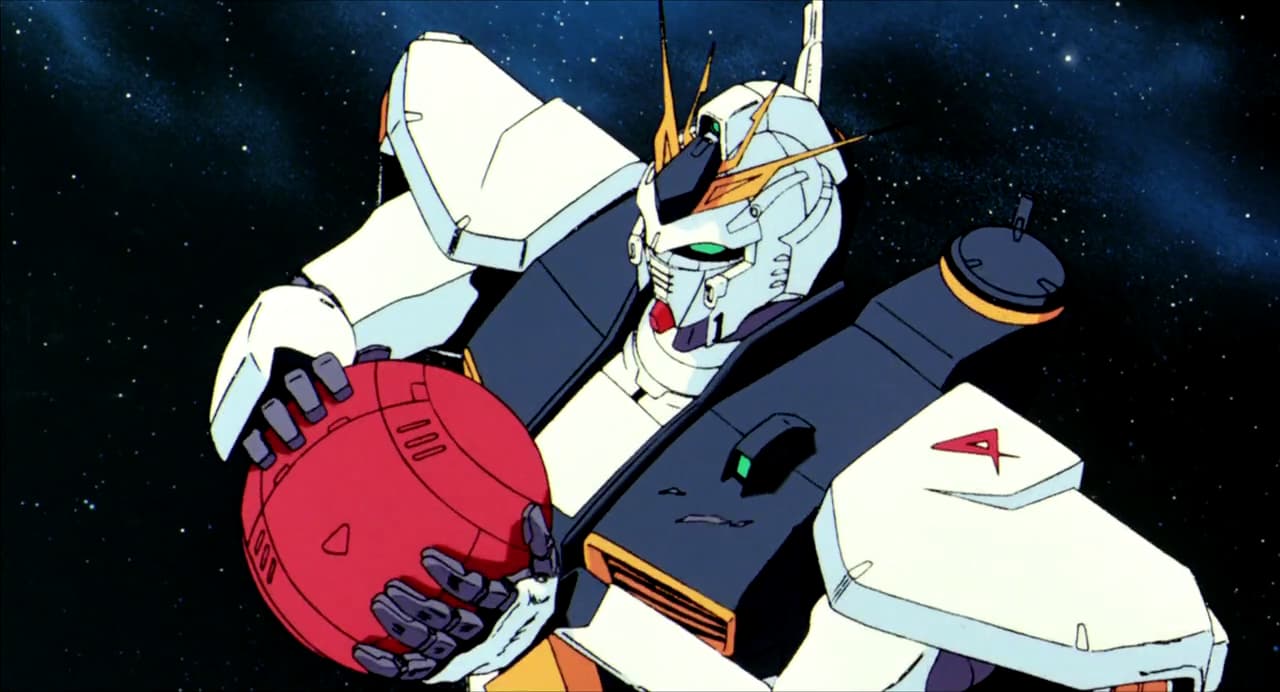 Amuro Ray (Toru Furuya) captures Char Aznable's (Shuichi Ikeda) escape pod in Mobile Suit Gundam: Char's Counterattack (1988), Sunrise
