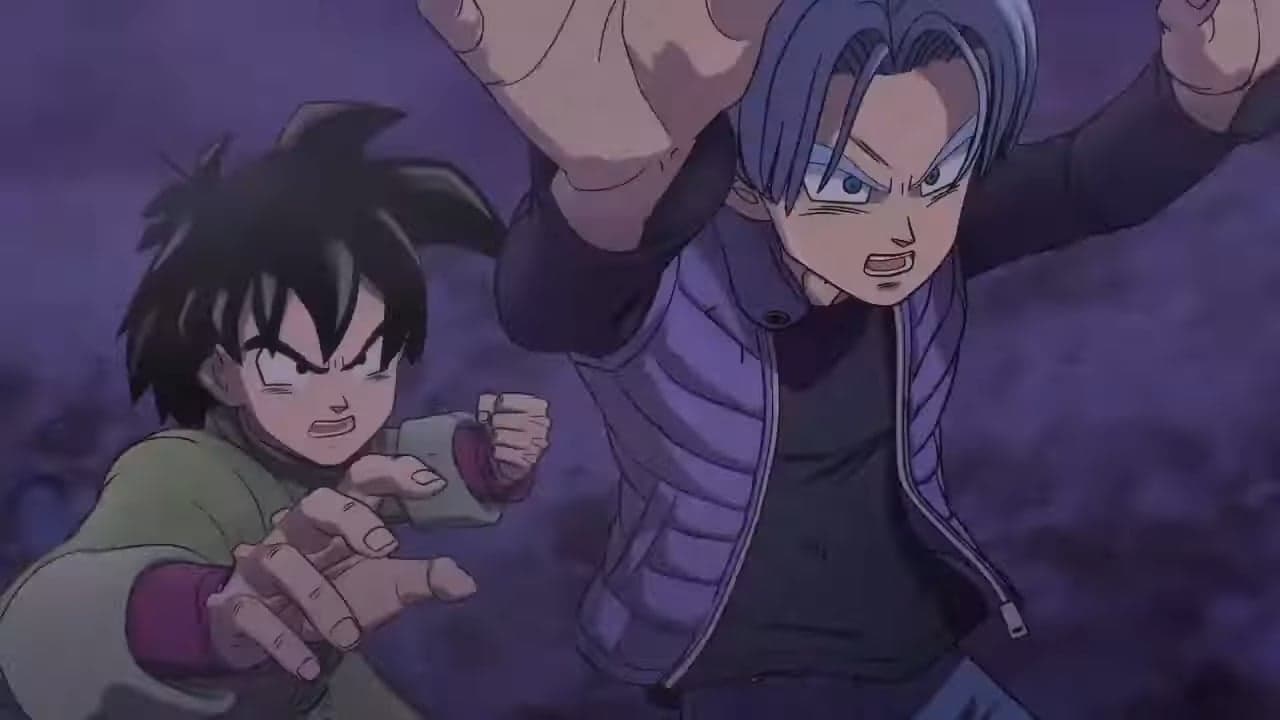 Goten (Masako Nozawa) and Trunks (Takeshi Kusao) join the fight against Cell Max (Norio Wakamoto) in Dragon Ball Super: Super Hero (2022), Toei via YouTube