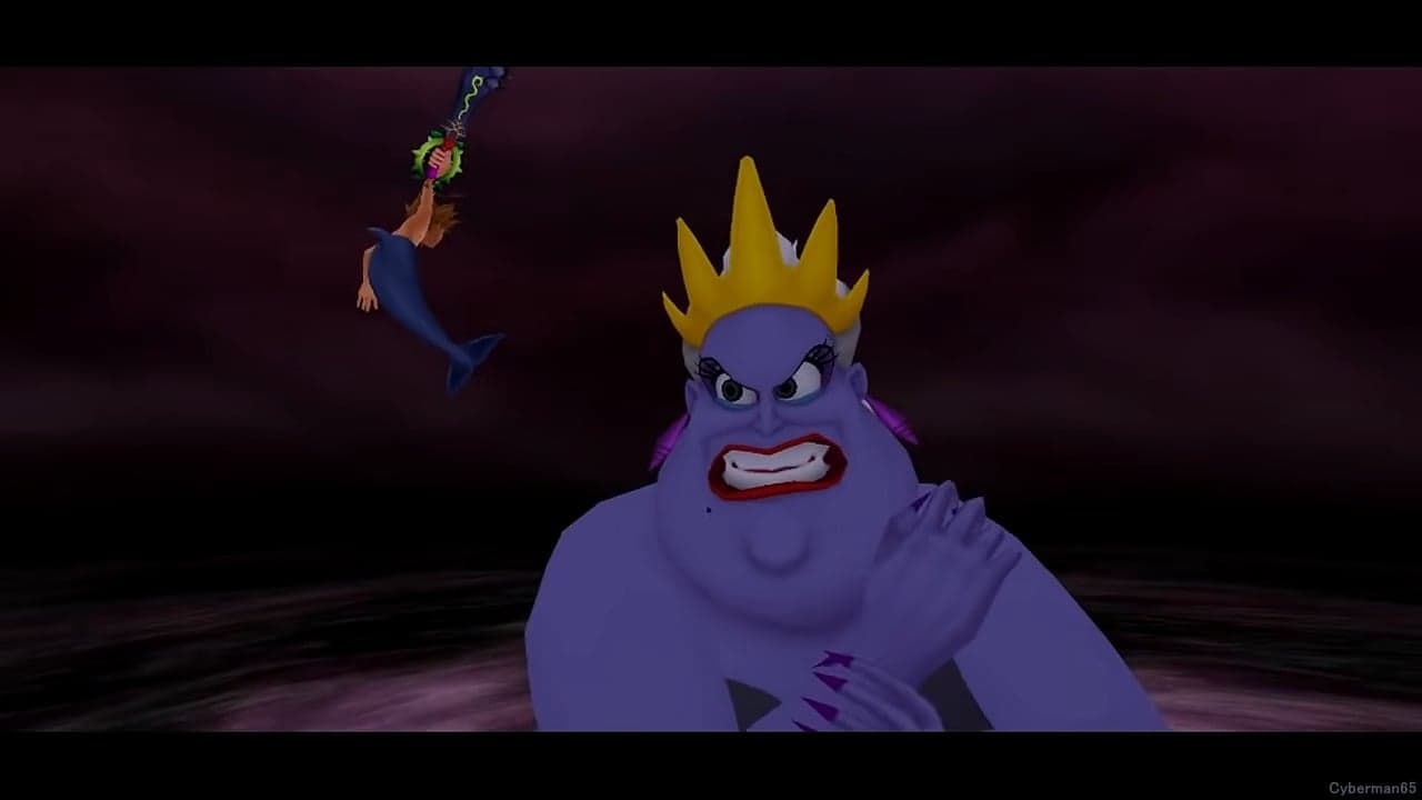 Sora (Hayley Joel Osment) disarms Ursula (Pat Carroll) in Kingdom Hearts II (2005), Square Enix