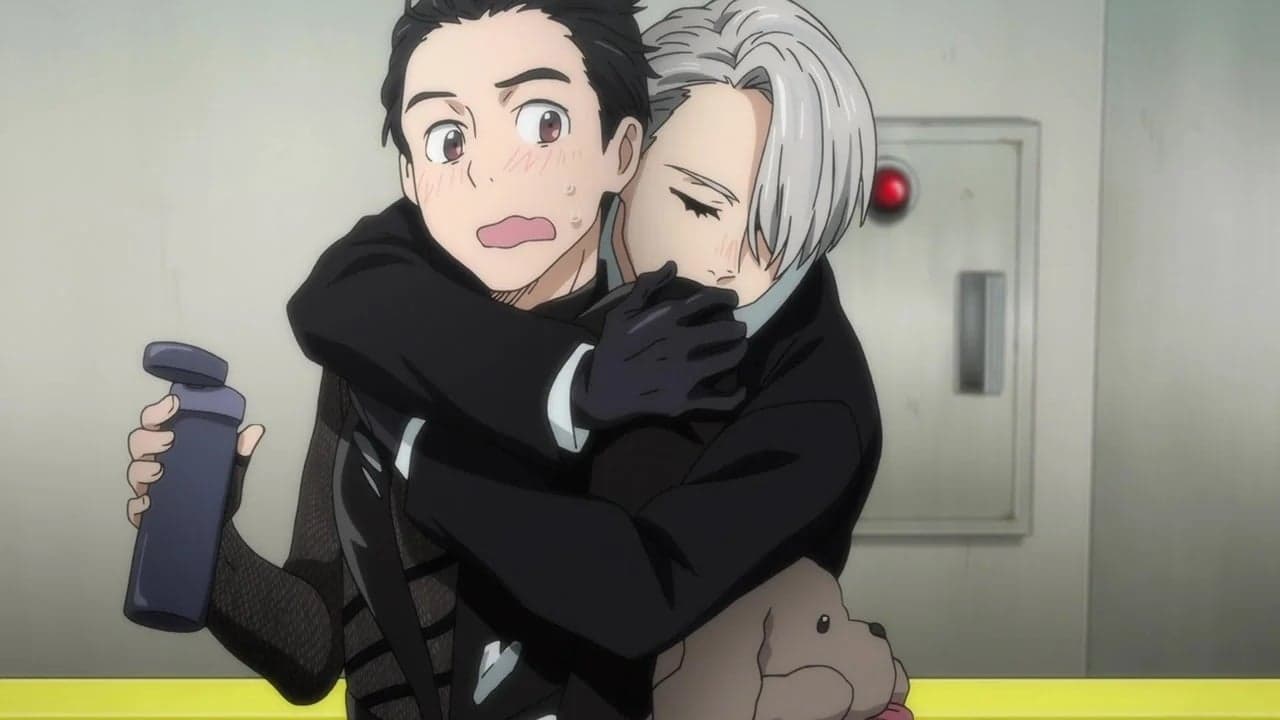 Yuuri Katsuki (Toshiyuki Toyonaga) and Victor Nikiforov (Junichi Suwabe) in Yuri on Ice Episode 5 "Face Beet-Red!! It's the First Competition! The Chugoku, Shikoku, and Kyushu Championship" (2016), MAPPA