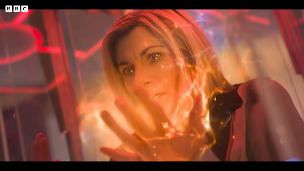 The Thirteen Doctor (Jodie Whitaker) begins to destabilize in Doctor Who "The Power of the Doctor" Special (2022), BBC