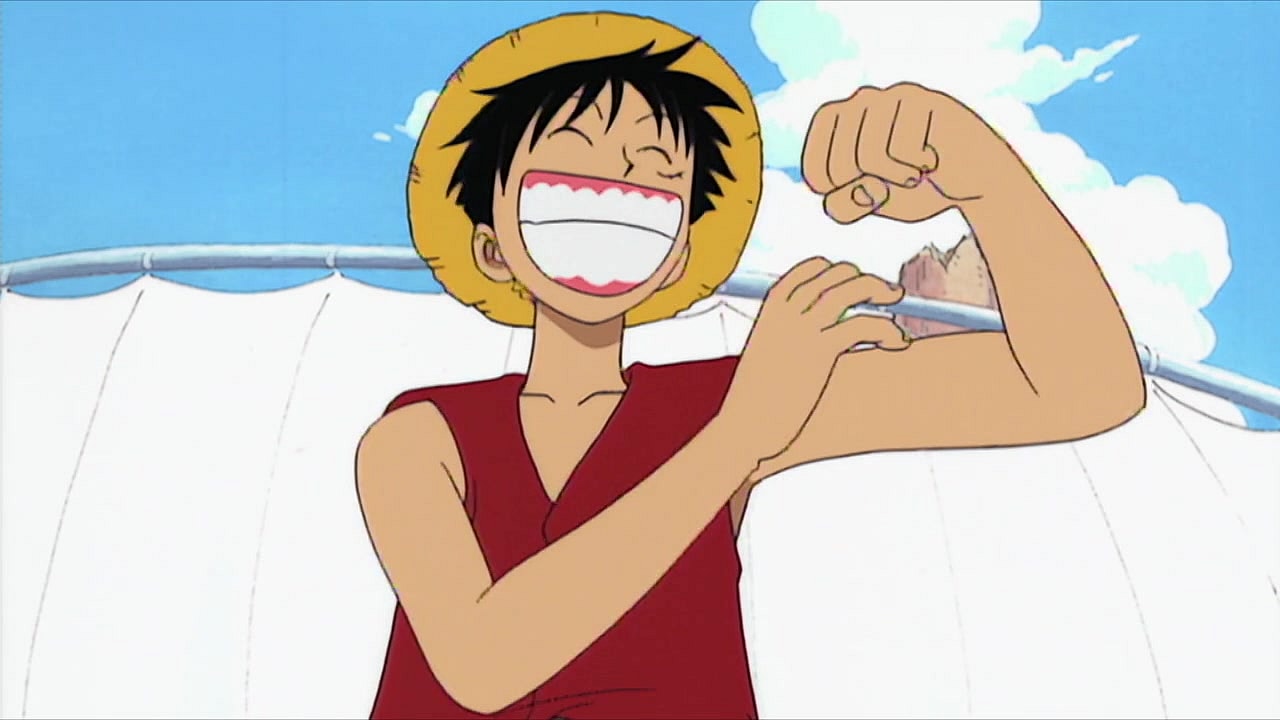 Monkey D. Luffy (Mayumi Tanaka) in One Piece Episode 1 "I'm Luffy! The Man Who's Gonna Be King of the Pirates!" (1999), Toei Animation.
