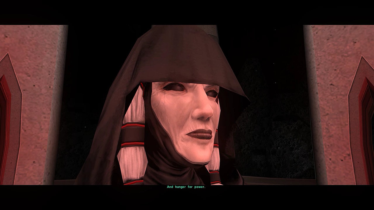 Darth Traya (Sara Kestelman) reveals herself in Star Wars: Knights of the Old Republic II (2005), Obsidian Entertainment