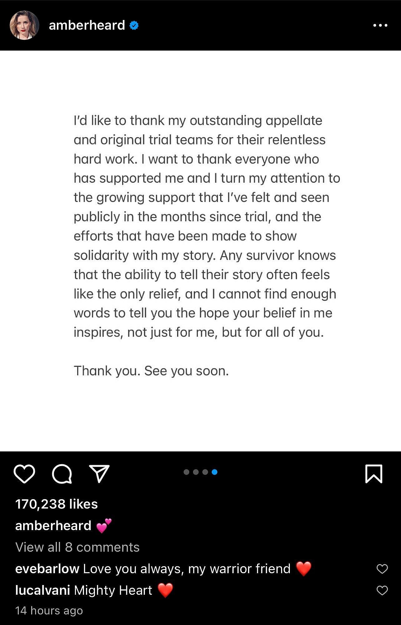 Amber Heard announces the withdrawal of her appeal via Instagram