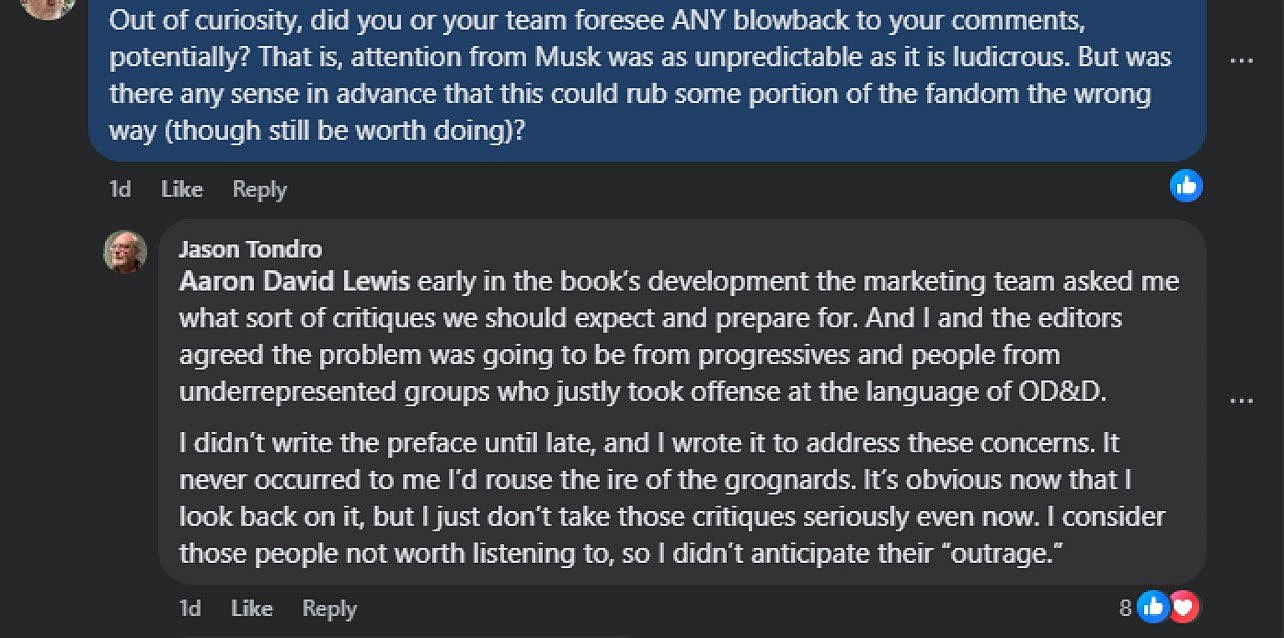 Wizards of the Coast designer Jason Tondro defends his work on 'Dungeons & Dragons – the Making of Original D&D: 1970-1977'.