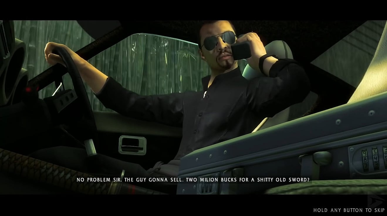 Lo Wang (Mike Moh) making a call in Shadow Warrior (2013), Devolver Digital