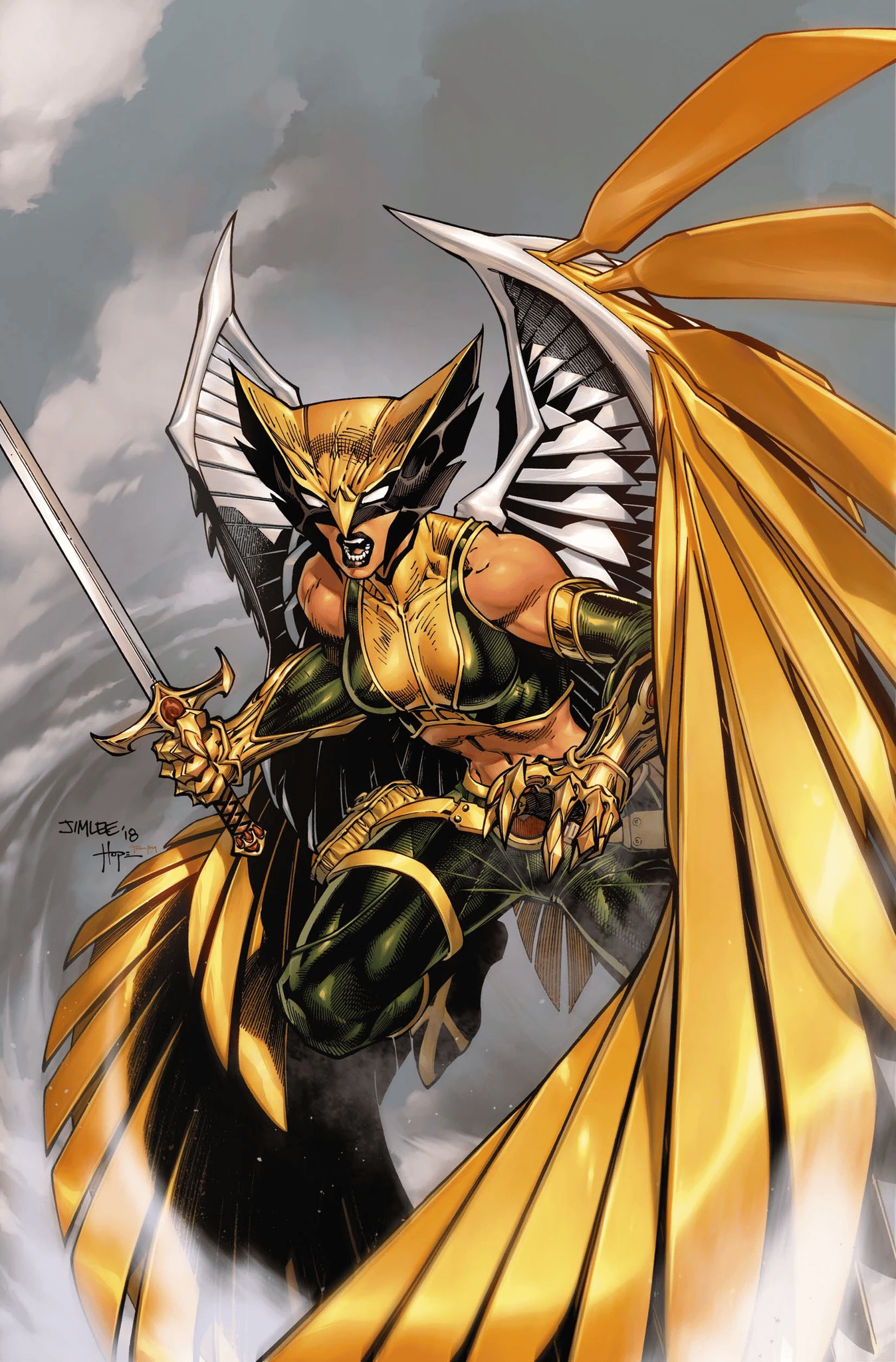 Hawkgirl is ready to brawl on Jim Lee's variant cover to Justice League Vol. 4 #3 "The Totality, Part 3" (2018), DC