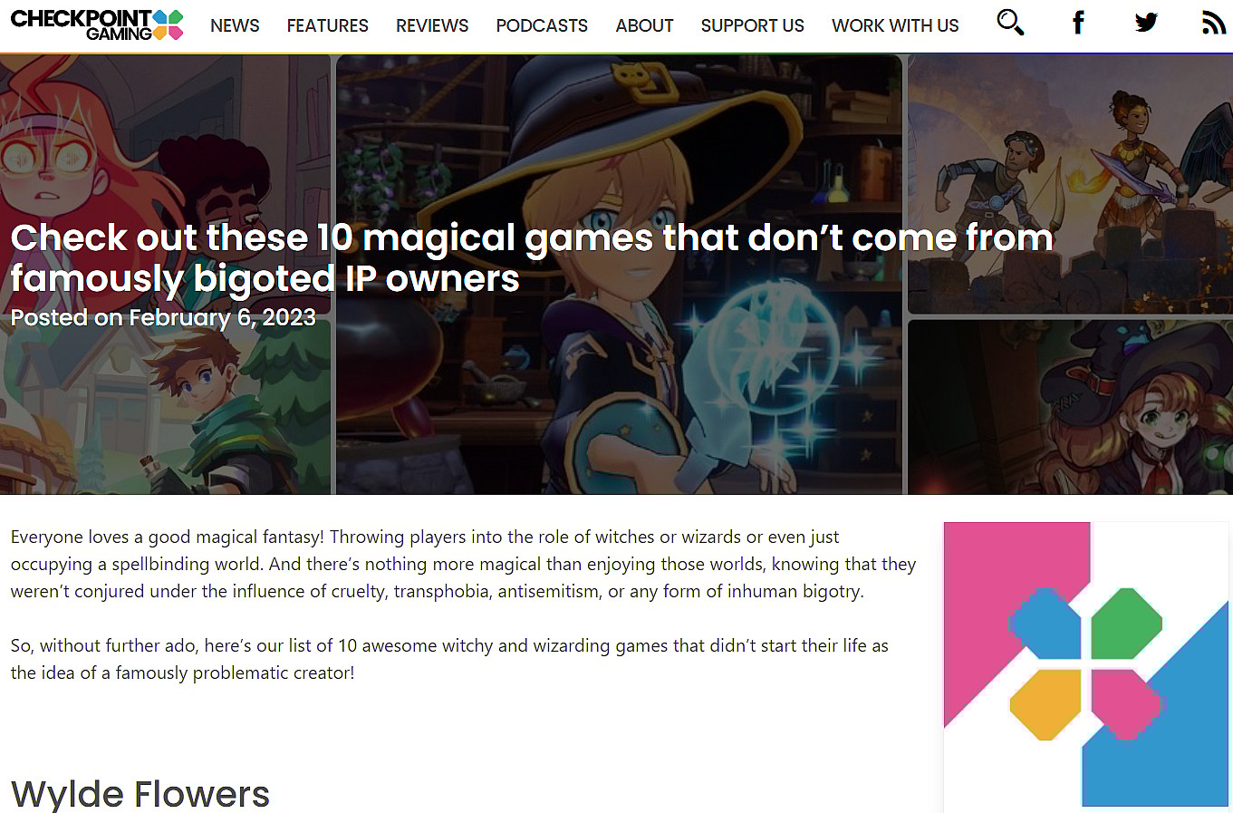 Checkpoint Gaming's "Check out these 10 magical games that don’t come from famously bigoted IP owners" article comes less than a week after announcing they wouldn't cover Hogwarts Legacy