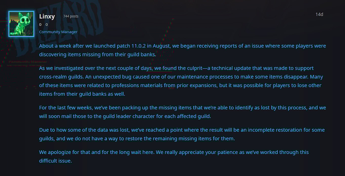 Linxy on Blizzard Forums