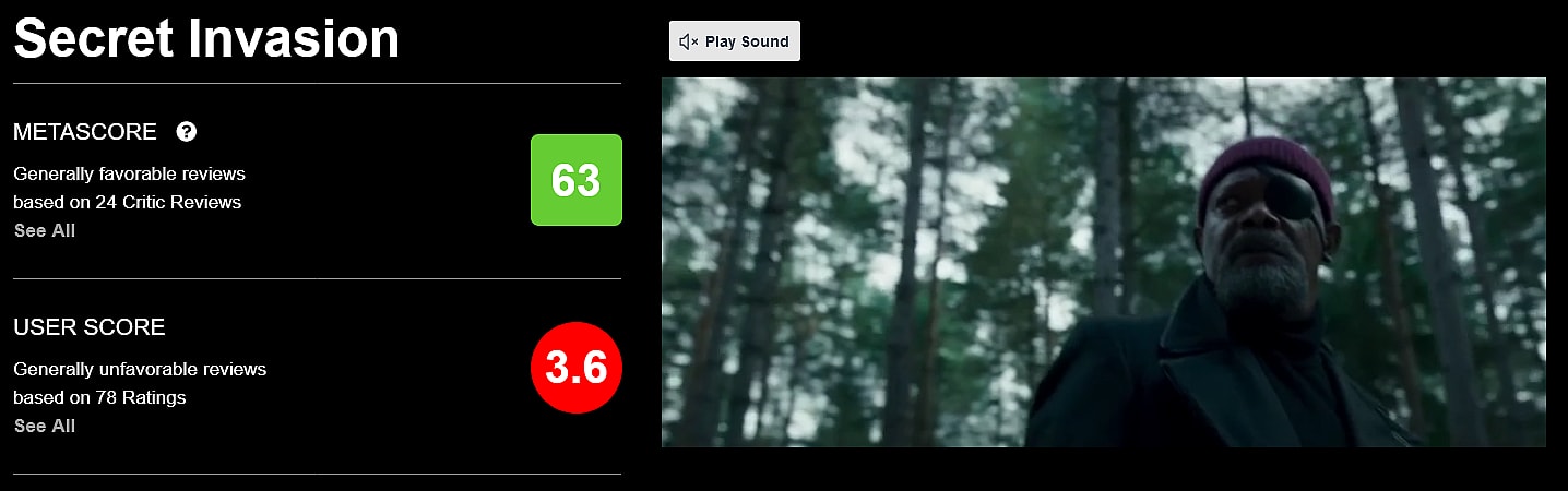 Marvel's Secret Invasion via Metacritic