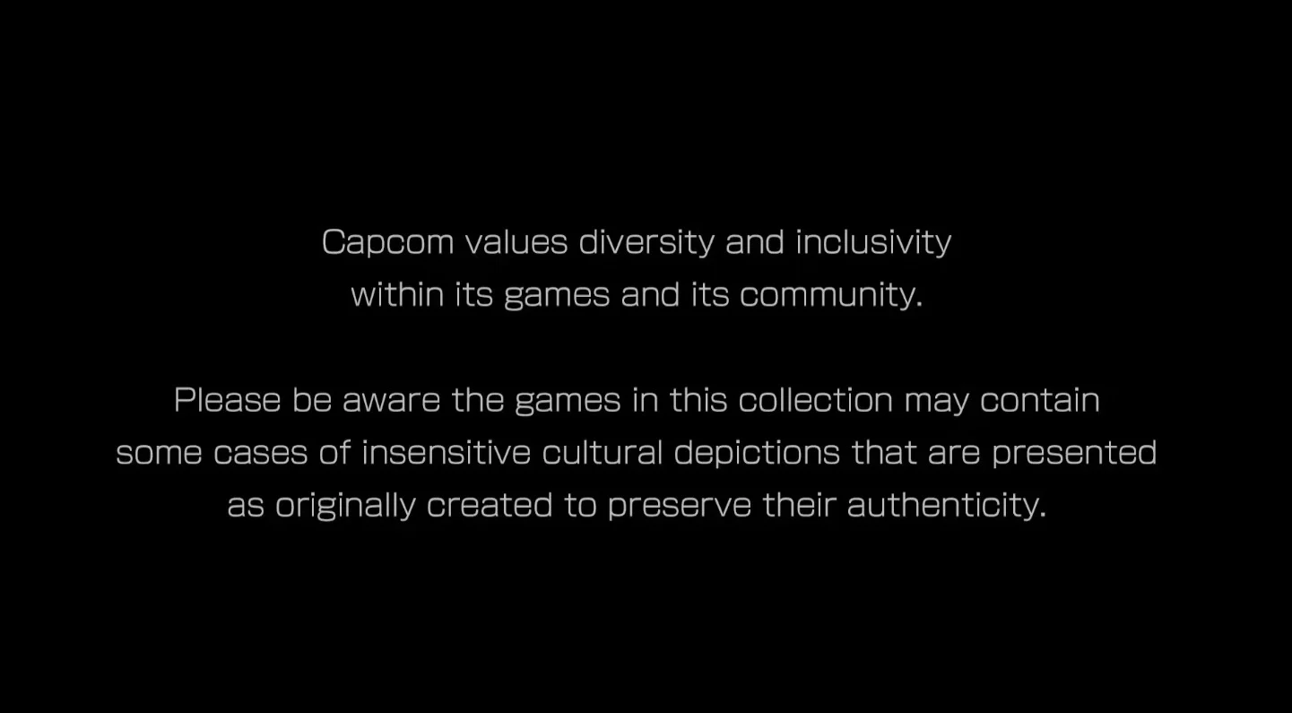 A content warning appears at the start-up to Mega Man Battle Network Legacy Collection (2022), Capcom