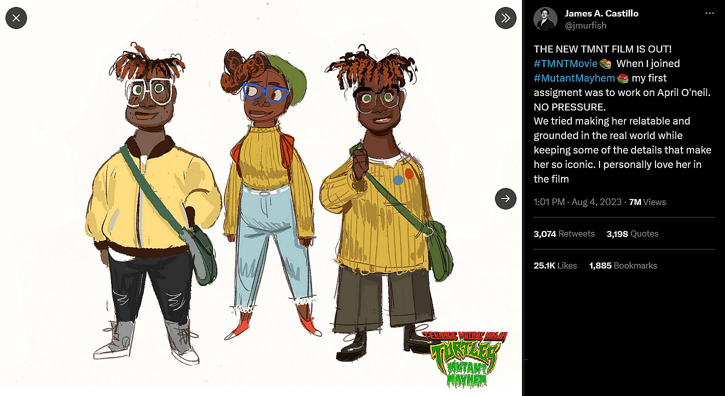 James A. Castillo's early concept work for April O'Neil in Teenage Mutant Ninja Turtles: Mutant