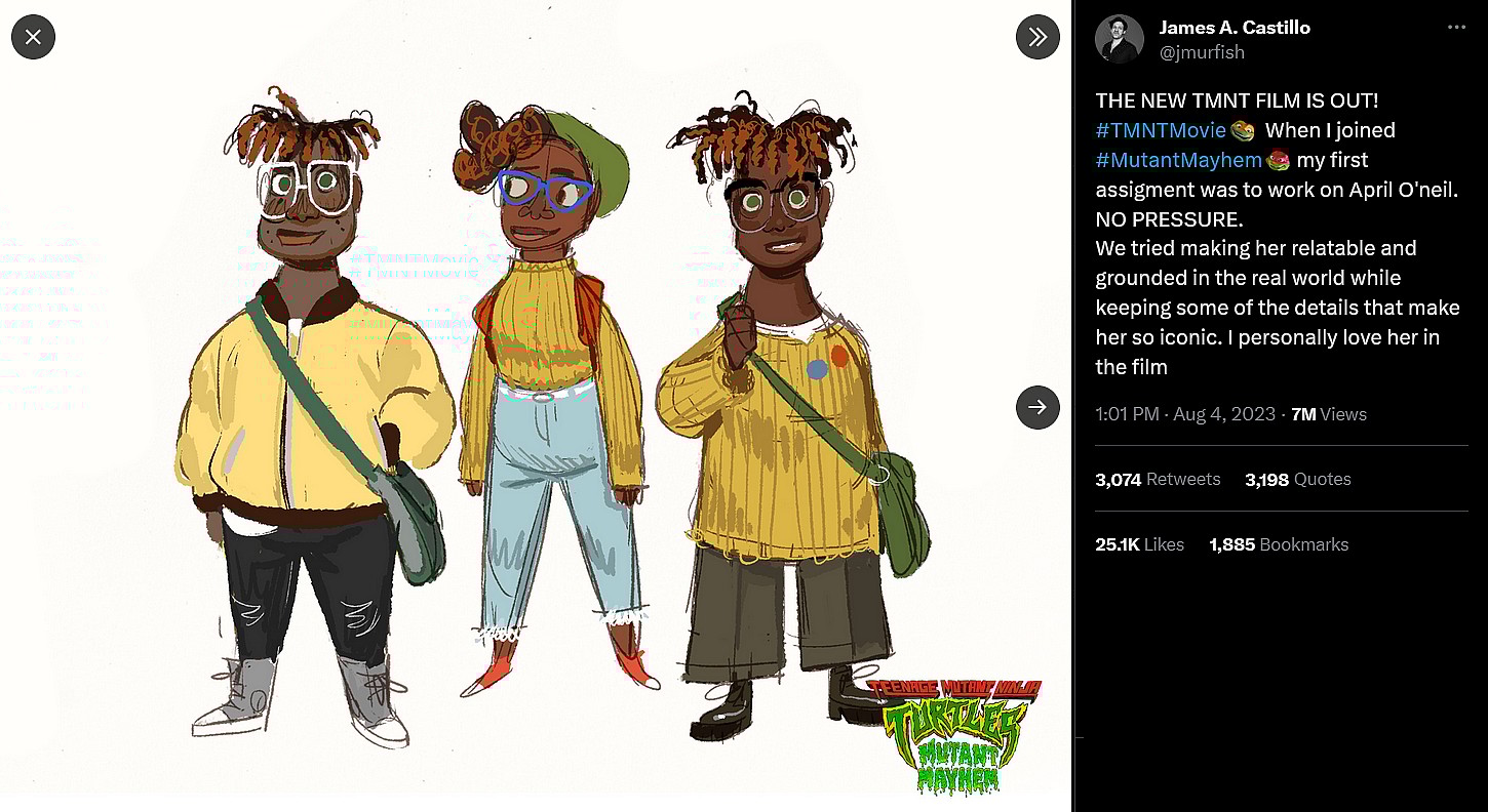 Character Designer James A. Castillo shares early concept work for April O'Neil in Teenage Mutant Ninja Turtles: Mutant Mayhem