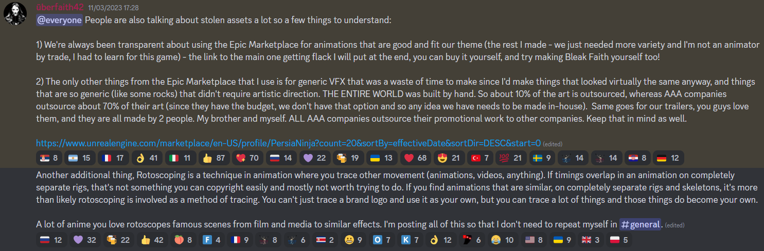 überfaith42 discusses the allegations of Bleak Faith: Forsaken seemingly using the same animations as Elden Ring via Bleak Faith: Forsaken Discord Server