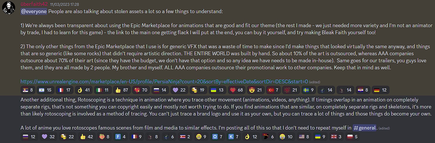 überfaith42 discusses the allegations of Bleak Faith: Forsaken seemingly using the same animations as Elden Ring via Bleak Faith: Forsaken Discord Server