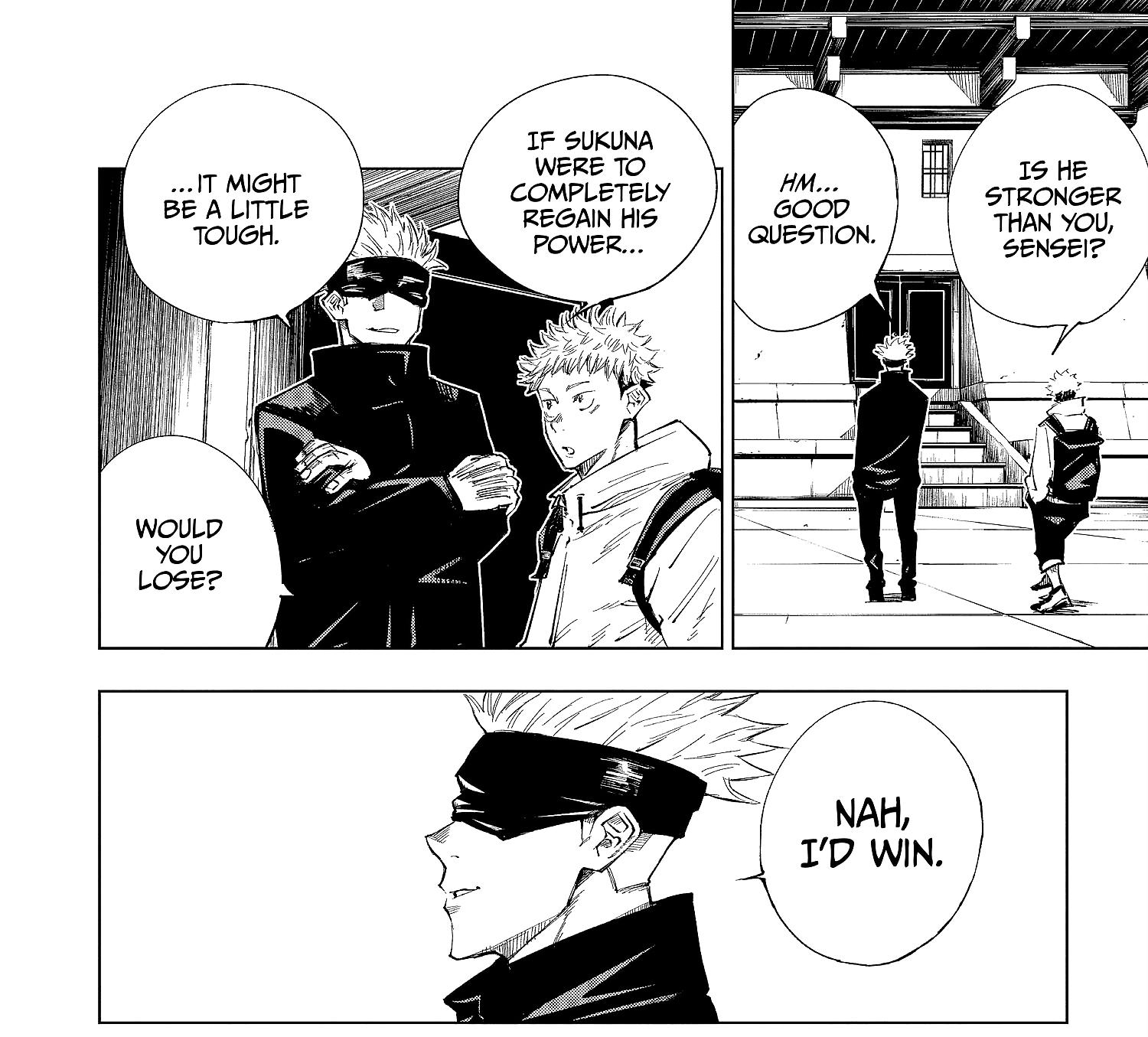 Yuji Itadori questions Satoru Gojo in Jujutsu Kaisen Ch. 3 "For Myself" (2018), Shueisha