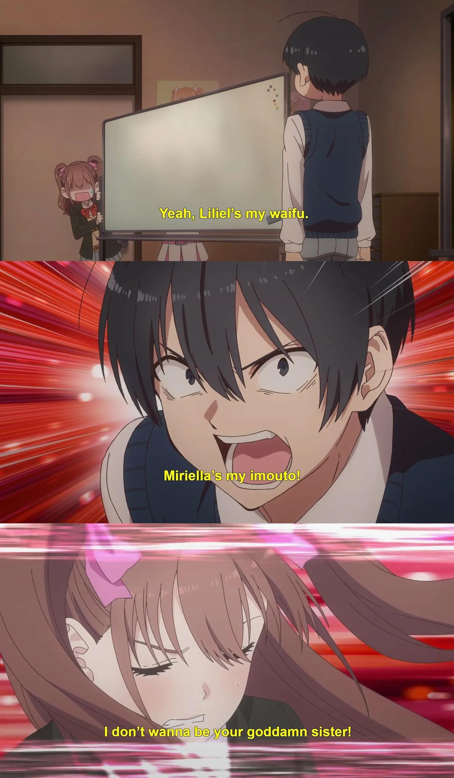 Masamune Okumura (Junya Enoki) clarifies the difference between Lilliel and Milliela in 2.5 Dimensional Seduction Episode 3 "Lilli x Miri" (2024), JC Staff