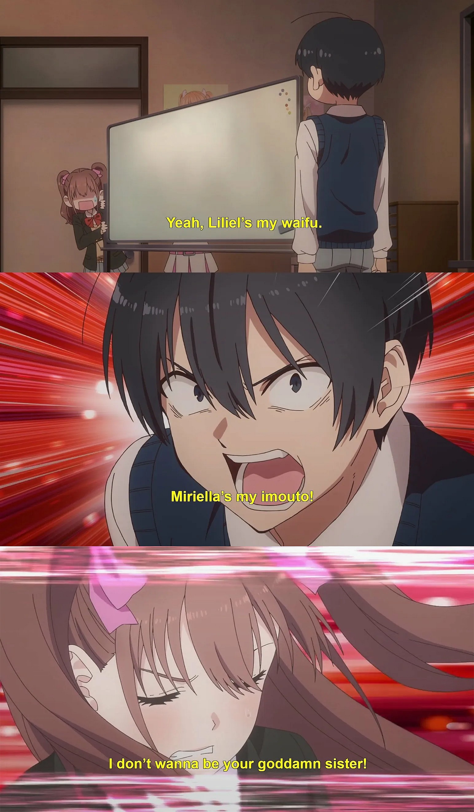 Masamune Okumura (Junya Enoki) clarifies the difference between Lilliel and Milliela in 2.5 Dimensional Seduction Episode 3 "Lilli x Miri" (2024), JC Staff