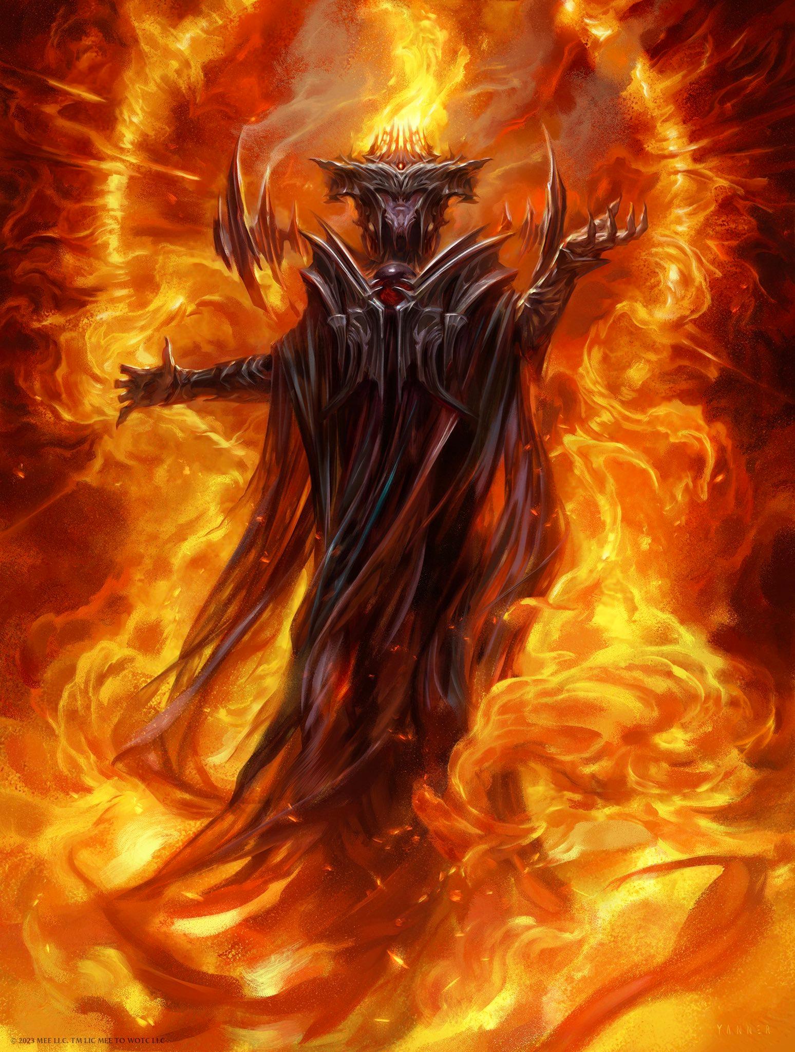 Sauron, The Dark Lord Card #224 from Magic: The Gathering - The Lord of the Rings: Tales of Middle-earth Set (2023), Wizards of the Coast. Art by Kieran Yanner.