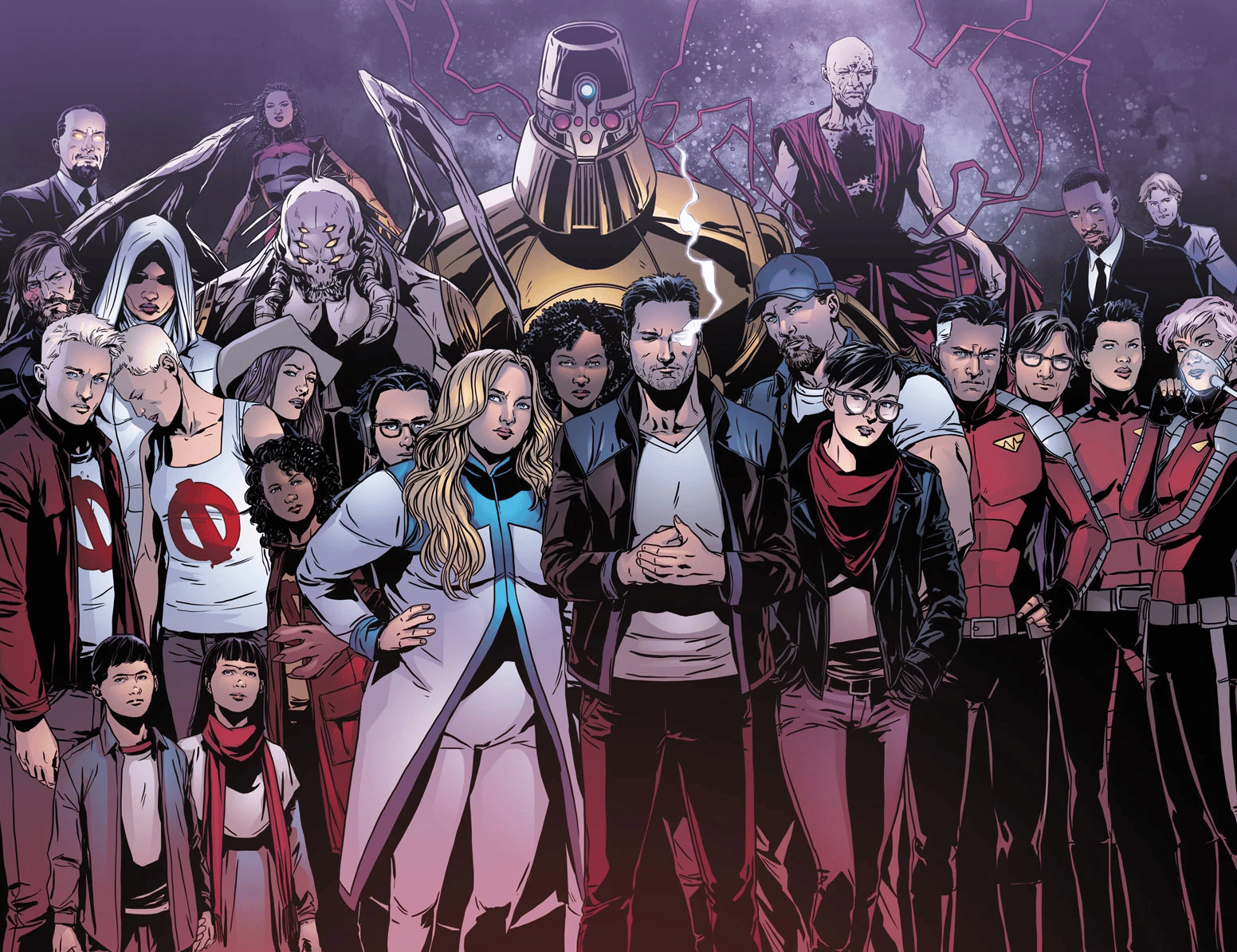 The Valiant Universe's superhumans stand united on Marc Laming and Pete Pantazi's variant cover to Harbinger Renegeade Vol 1 #5 "Massacre, Part 1" (2017), Valiant Entertainment
