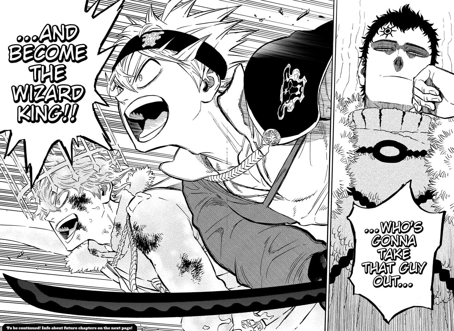 Asta and Yuno rush towards their final battle in Black Clover Chapter 368 "Just Getting Started" (2023), Shueisha. Words and Art by Yuki Tabata.