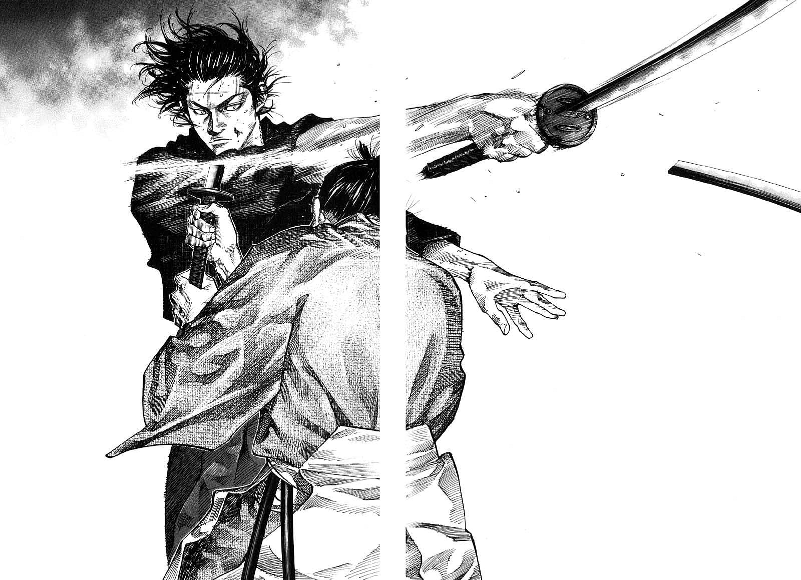 Miyamoto Musashi shows he means business in Vagabond Ch. 93 "Valor" (2001), Kodansha. Words and art by Takehiko Inoue via digital issue