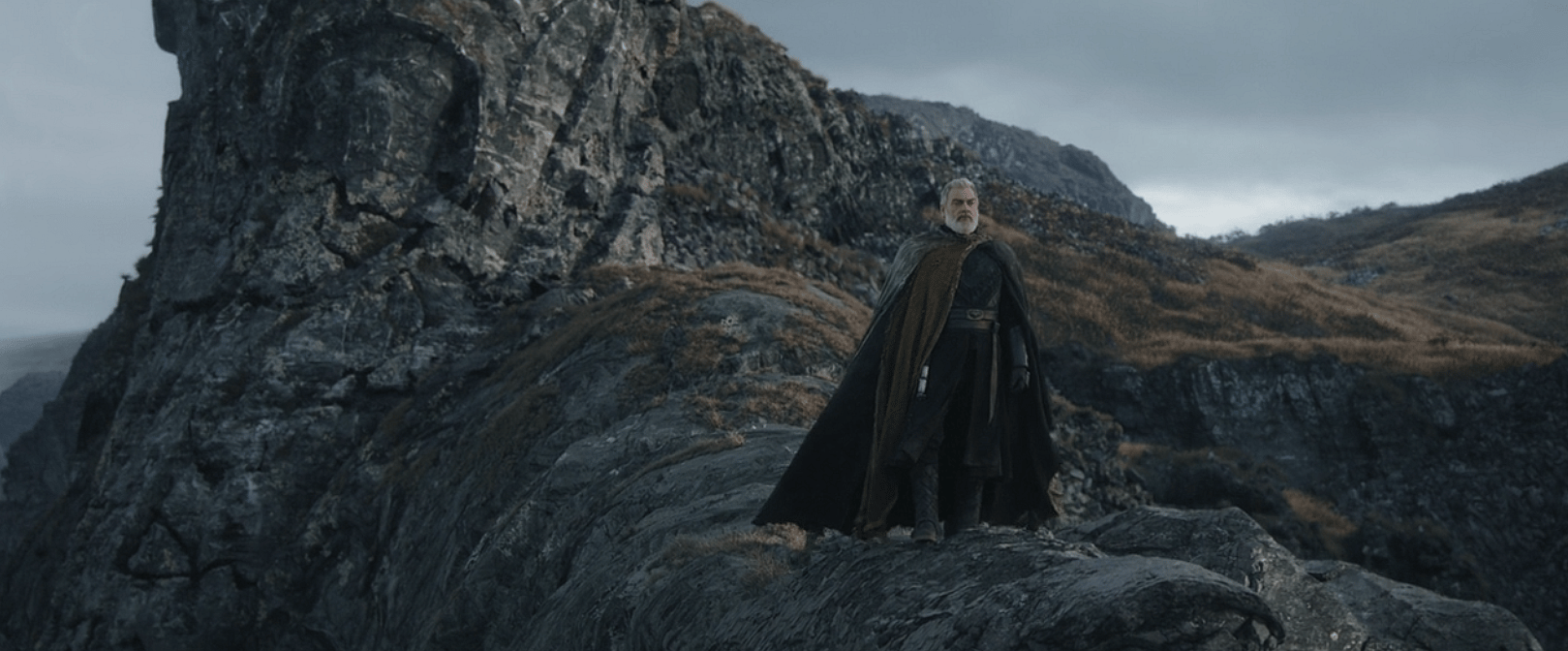 Ray Stevenson as Baylan Skoll stands atop a statue of the Father in Ahsoka (2023), Lucasfilm