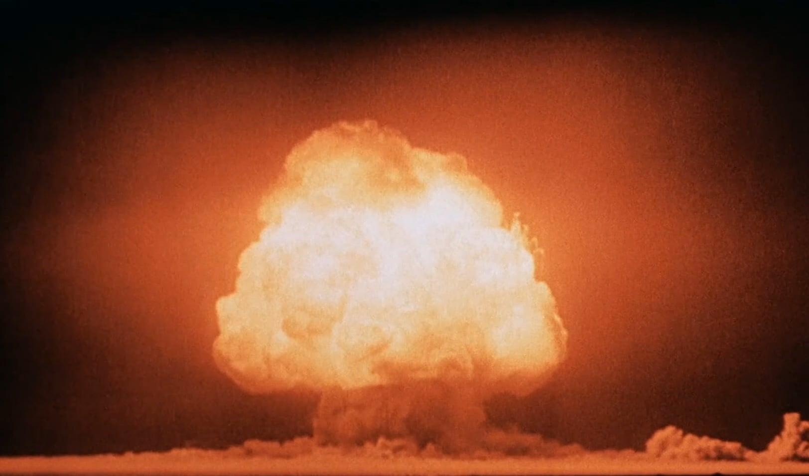 Mushroom cloud of 'Gadget' over Trinity, seconds after detonation via United States Department of Energy, Wikimedia Commons