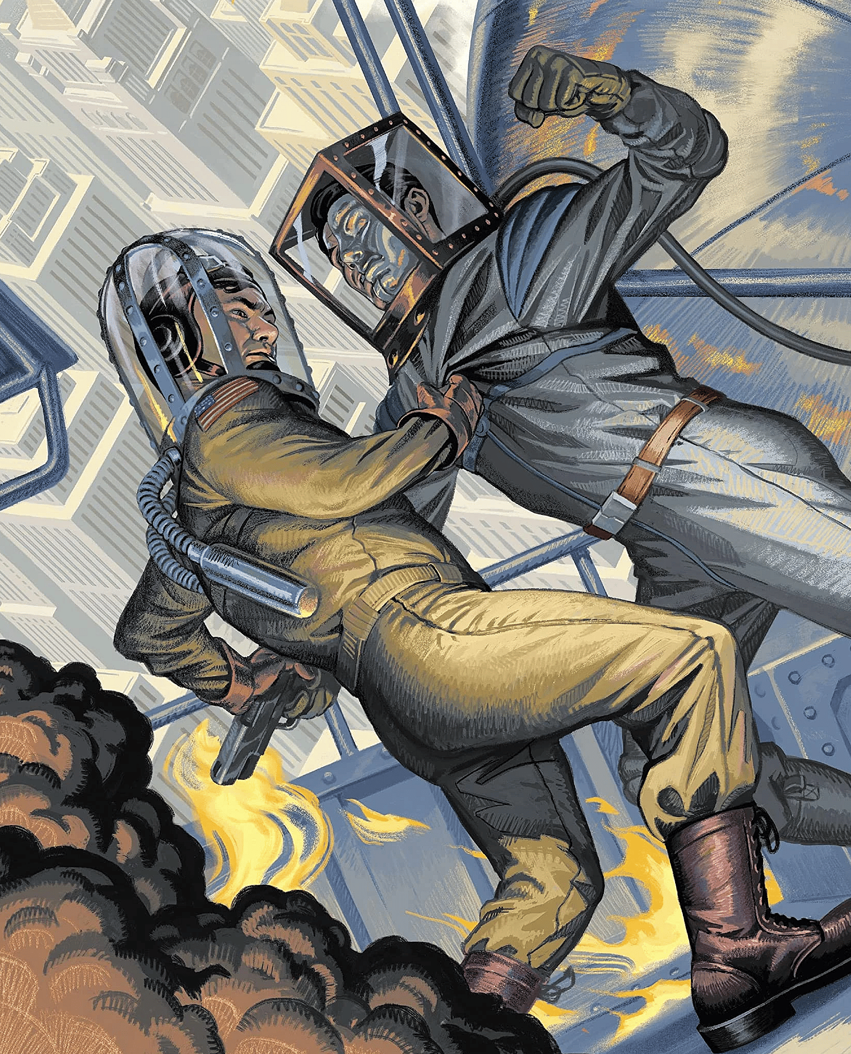 Jetboy attempts to put a stop to Dr. Tod's plot to infect the world with the Wild Card virus on Steve Morris' cover to George R.R. Martin's Wild Cards: The Drawing of Cards Vol. 1 #2 (2022), Marvel Comics