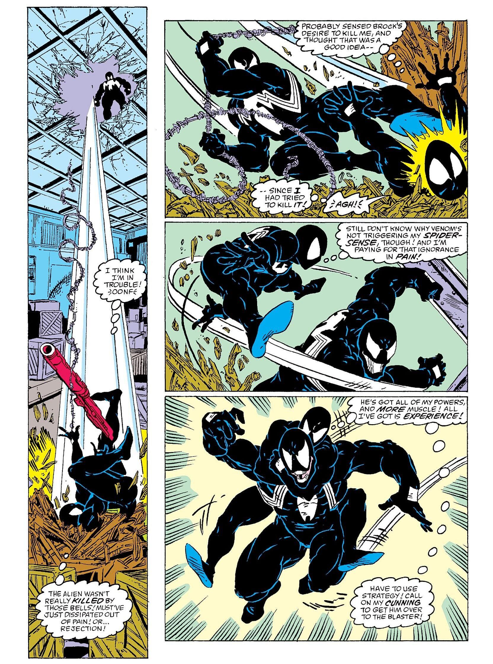 Spider-Man and Venom grapple in Amazing Spider-Man Vol. 1 #300 "Venom" (1988), Marvel Comics