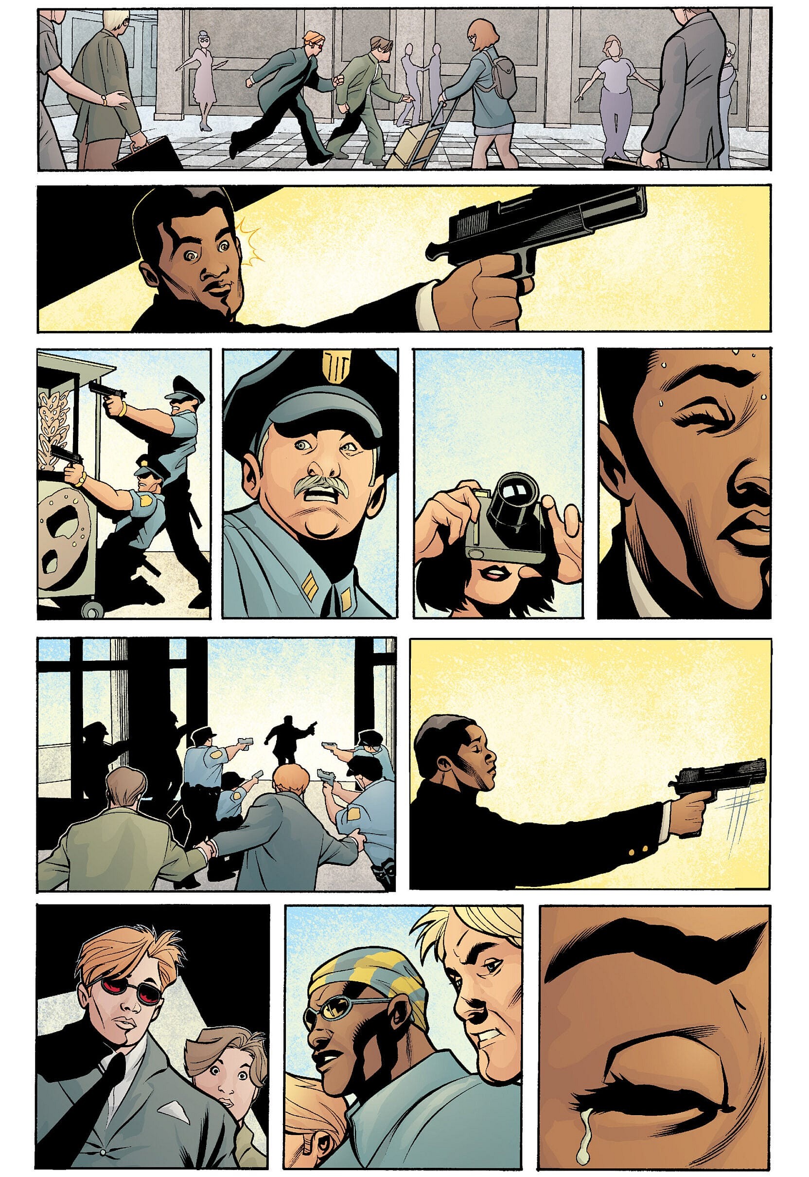 Hector Ayala accepts his fate in Daredevil Vol. 2 #38 "The Trial of the Century, Part 1" (2002), Marvel Comics. Words by Brian Michael Bendis, art by Terry Dodson, Rachel Dodson, Matt Hollingsworth, and Richard Starkings.