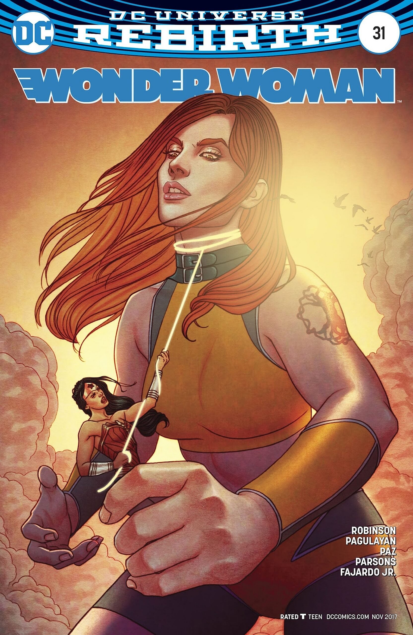 Giganta has a strong hold on Wonder Woman in Jenny Frison's variant cover to Wonder Woman Vol.5 Issue #31 "Children of the Gods, Part 1" (2017), DC Comics