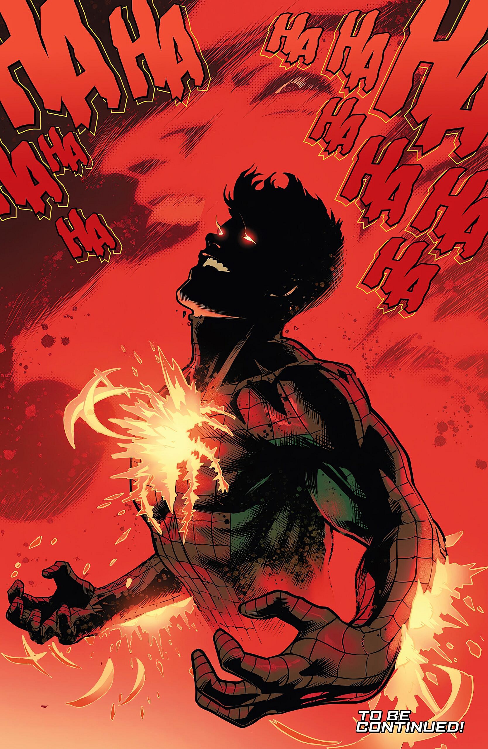 Peter Parker becomes 'The Spider-Man Who Laughs' in Norman Osborn offers Peter Parker a job at Oscorp in Amazing Spider-Man Vol. 6 #8 (2022), Marvel Comics. Words by Zeb Wells, art by Patrick Gleason, Marcio Menyz, and Joe Caramagna.