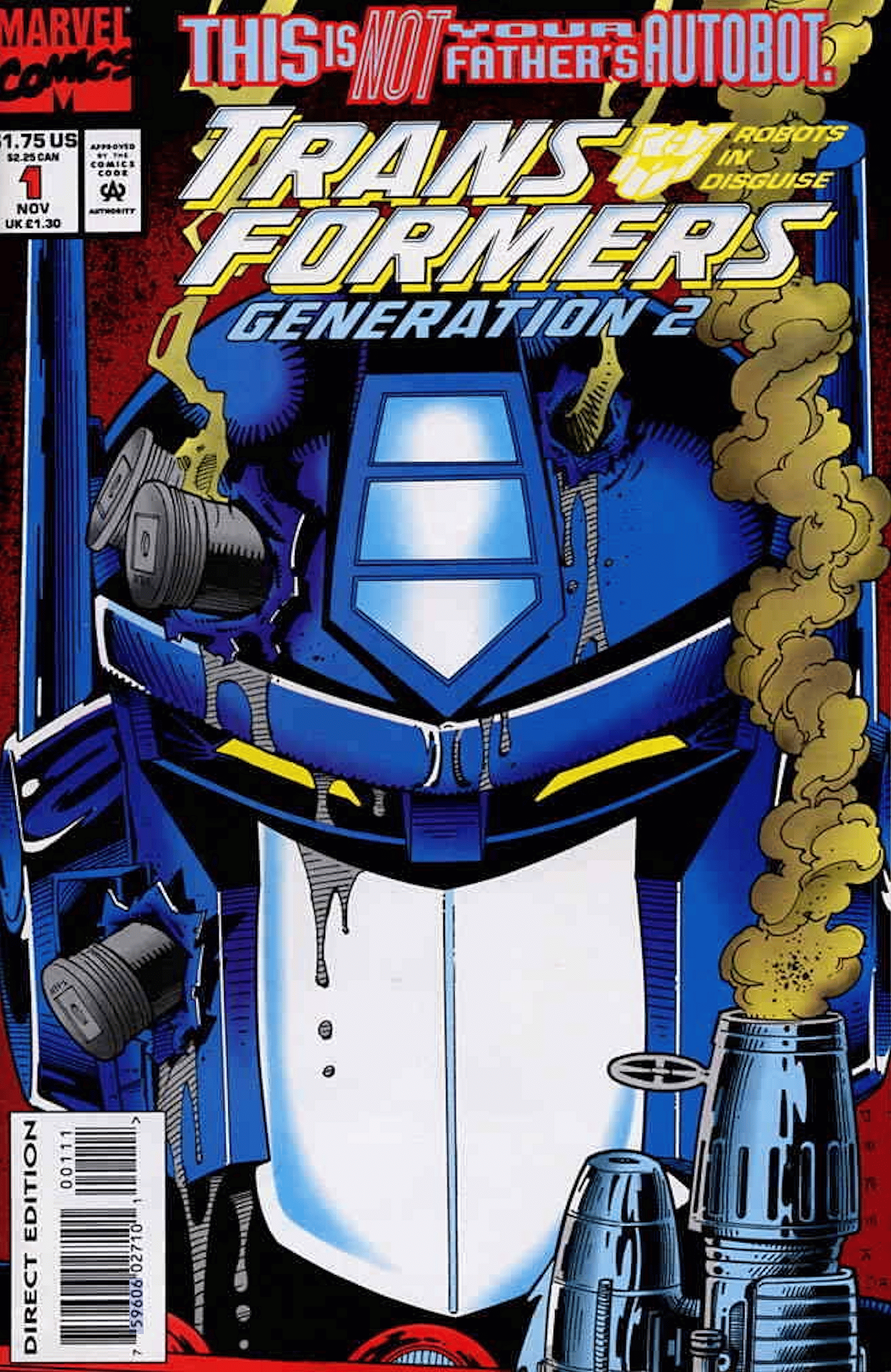 Transformers: Generation 2 Vol. 1 Issue #1 "War Without End" (1993), Marvel Comics. Words by Simon Furman. Art by Derek Yaniger, Marie Severin, and Yancey Labat.