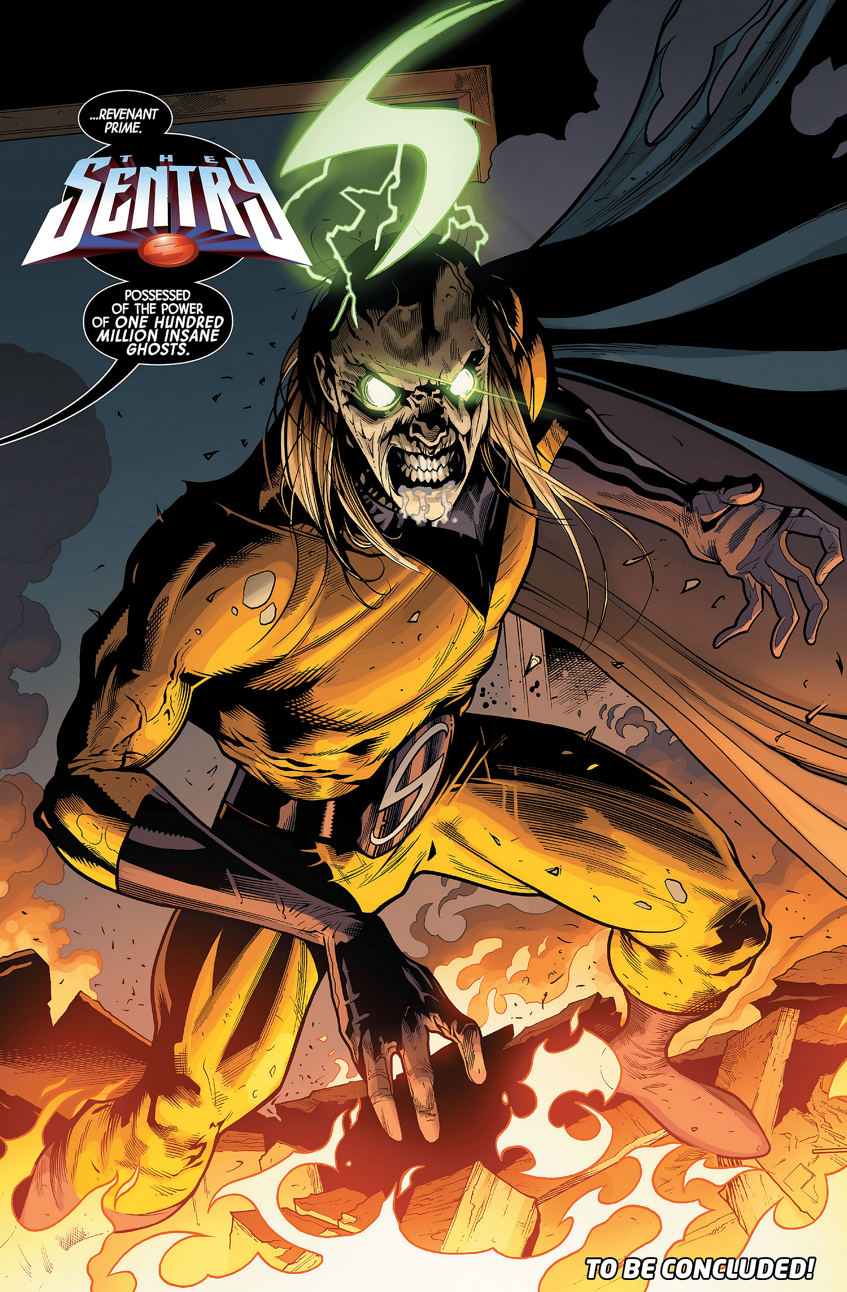 The Sentry is reborn as Revenant Prime in Strange Vol. 3 #9 "Attack on Emerald City, Part 1" (2022), Marvel Comics. Words by Jed MacKay, art by Marcelo Ferreira, Roberto Poggi, Java Tartaglia, and Cory Petit.